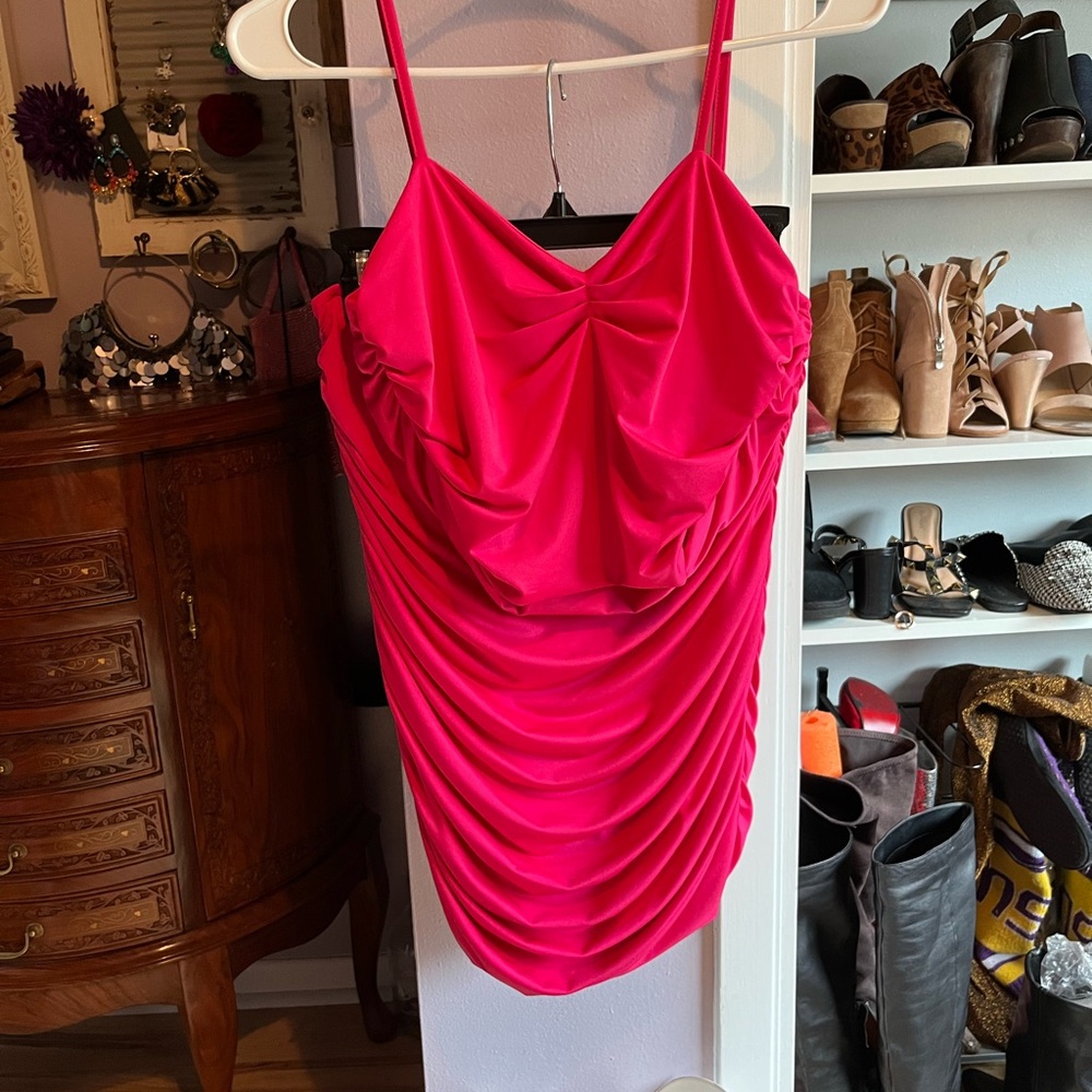 Hot pink, 2 piece set skirt & half top.